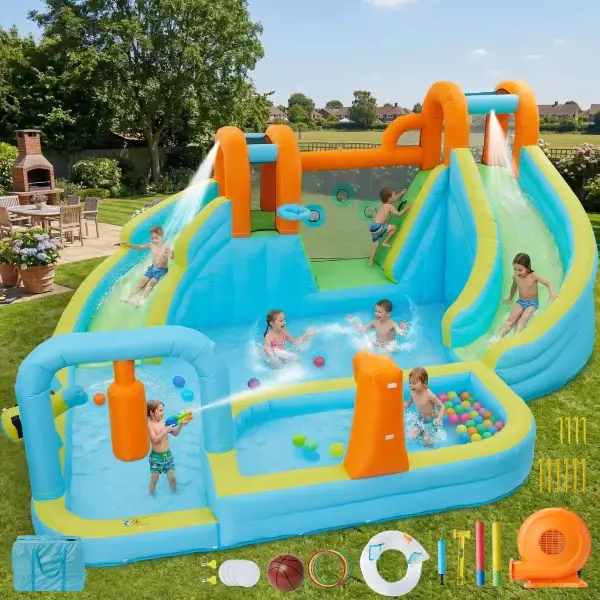 15.9x14FT Inflatable Bounce House 10-In-1 Wet Dry Water Slide