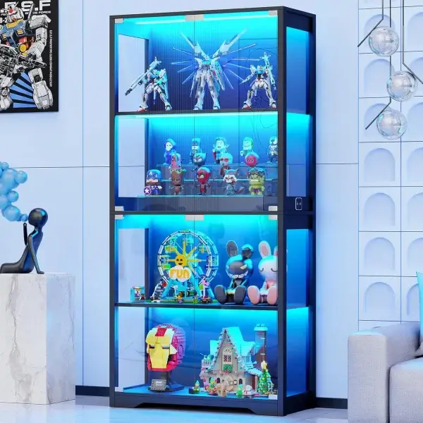 Display Cabinet with Glass Doors, 4-Tier Curio Cabinet